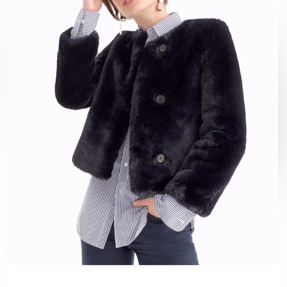J. Crew Louisa NAVY Short Hair Faux Fur Jacket. Size small/medium.